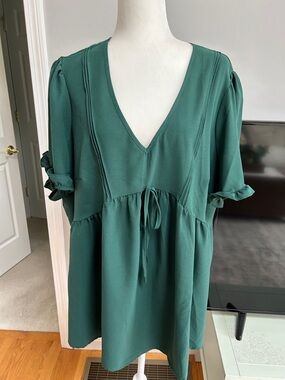 BloomChic Deep Teal V-Neck Tie-Front Tunic